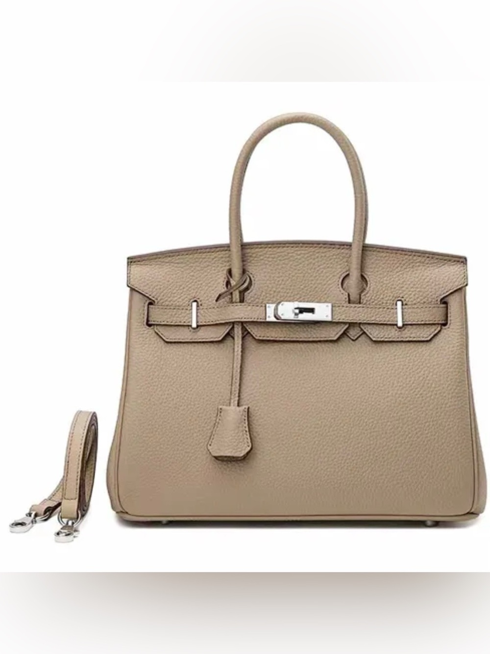 Designer-Inspired Taupe Leather Tote Bag 20cm Small. 11 “ w x 8”  h